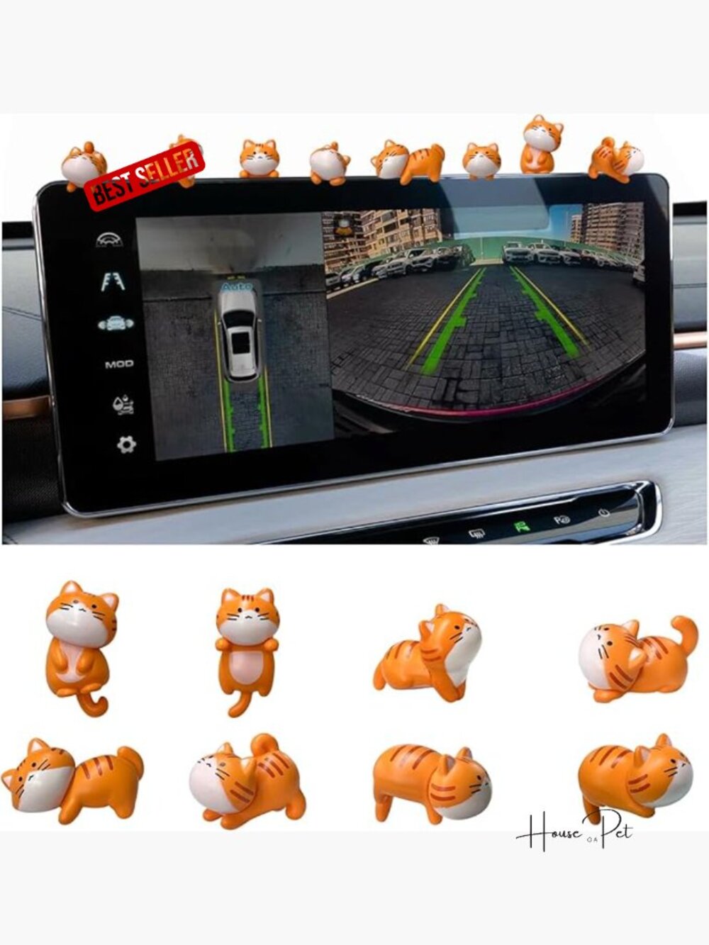 Mini Cat Figurine Set - 8 Cute Pvc Cat Dashboard Decor for Car Home Office